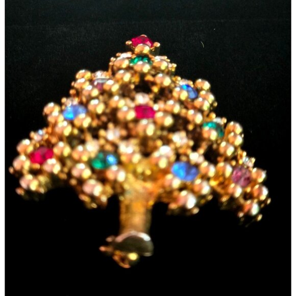 Eisenberg Ice Gold-Tone Rhinestone Christmas Tree Brooch Signed Vintage - Picture 4 of 8